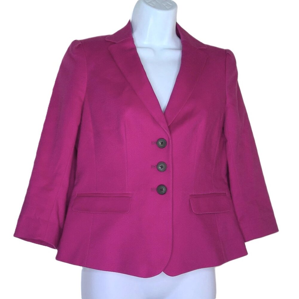 New Ann Taylor Petite Blazer Cropped Fushsia Pink 3/4 Sleeve Lined NWOT Sz 4P